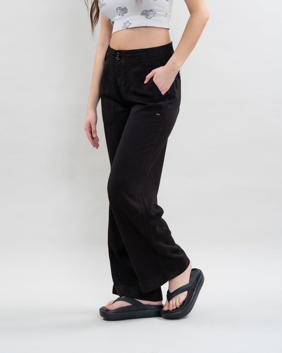 Pantalon Tencel mujer corte recto Negro Polemic-2