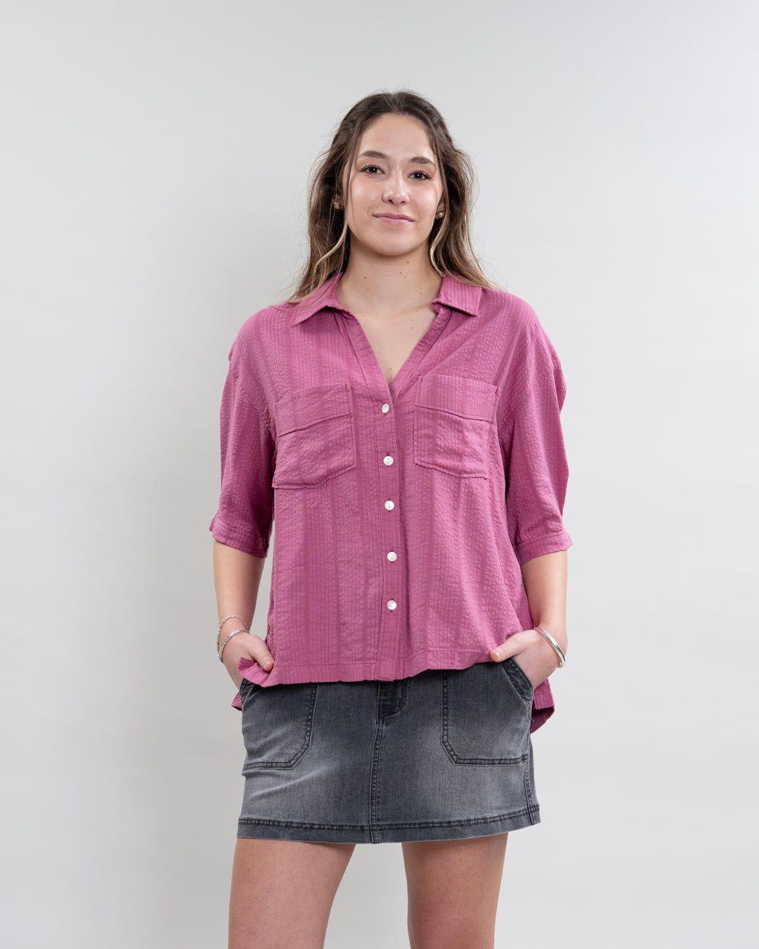 Blusa Mujer cuello camisero Borgoña Polemic-2