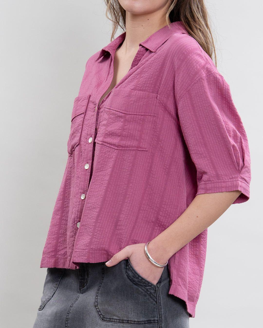 Blusa Mujer cuello camisero Borgoña Polemic-4