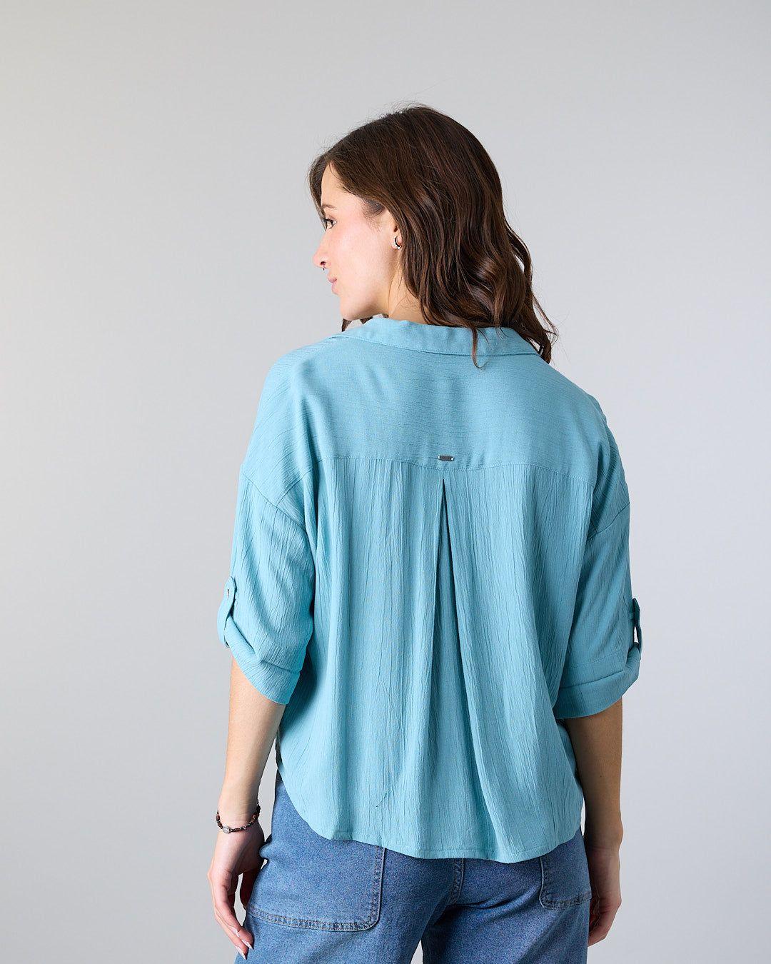 Blusa Mujer Crep cuello camisero Verde Polemic-1