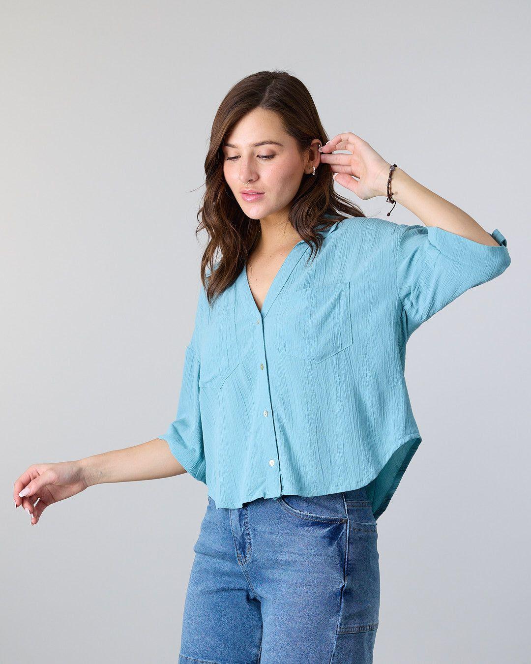 Blusa Mujer Crep cuello camisero Verde Polemic-2