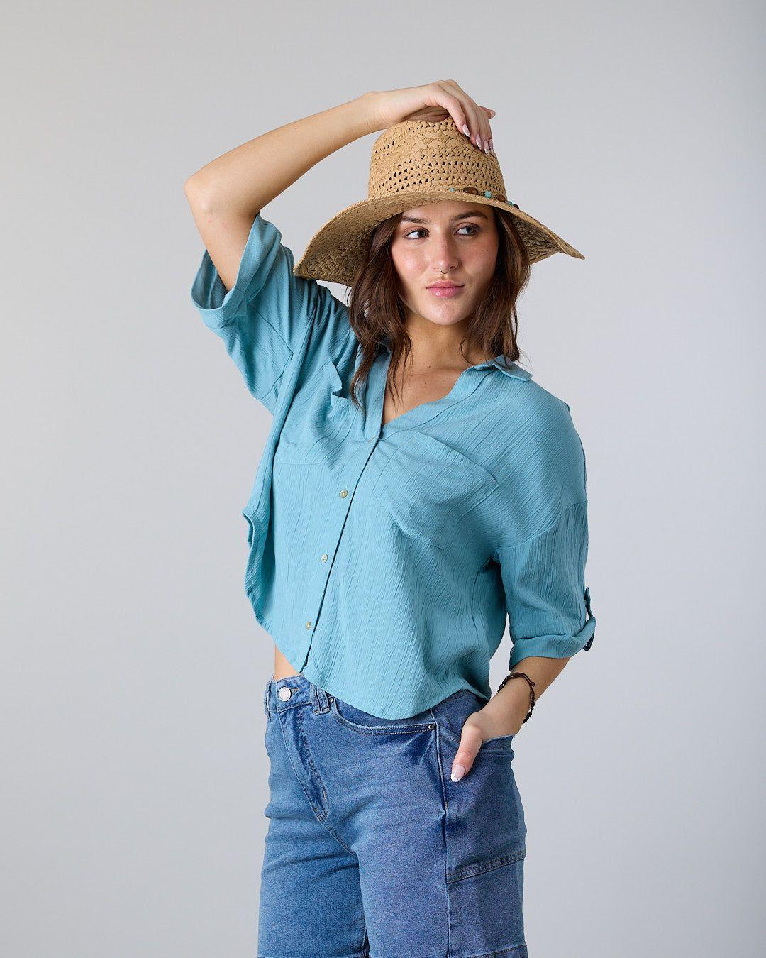 Blusa Mujer Crep cuello camisero Verde Polemic-4
