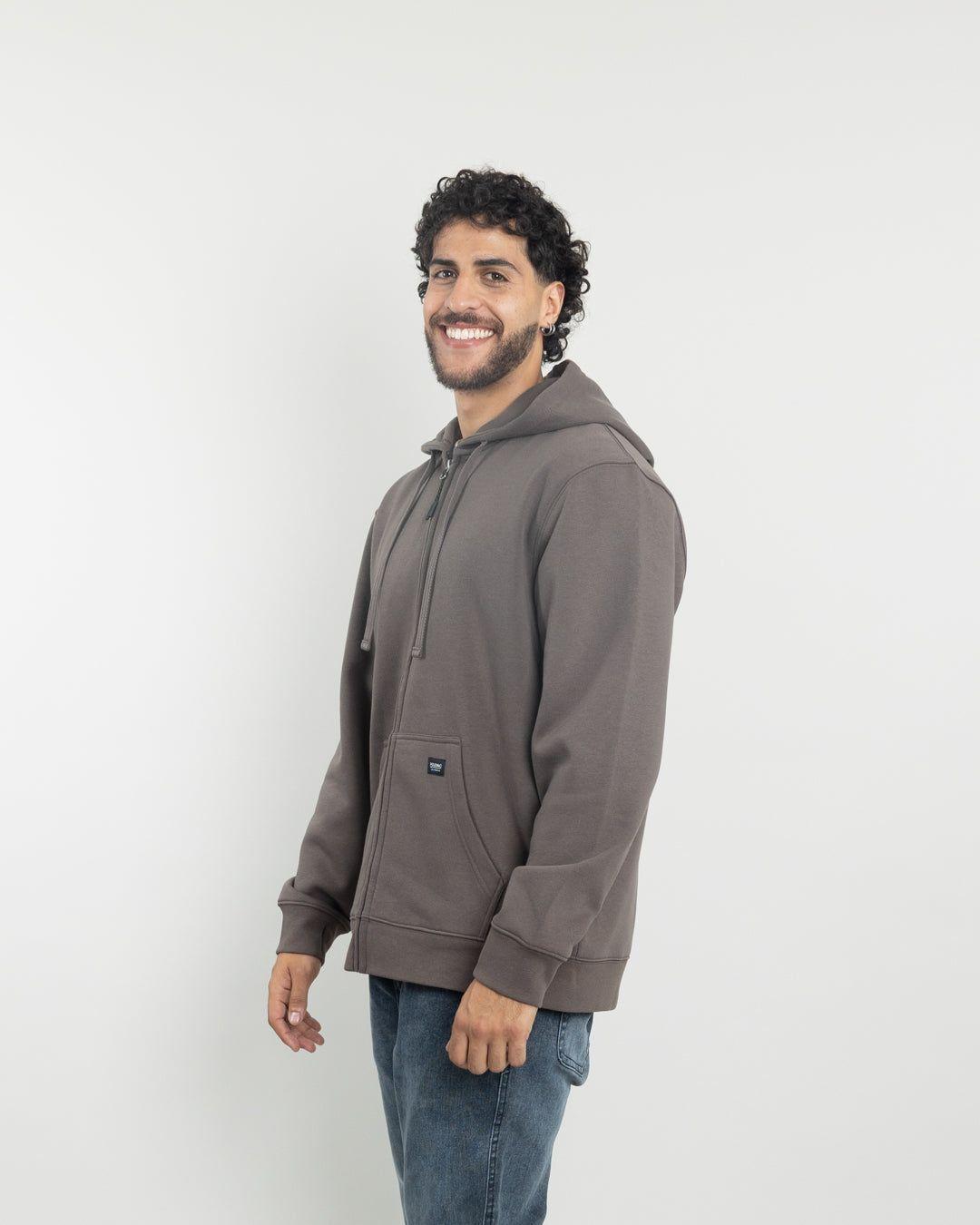 Poleron con cierre y gorro Invierno Café POLEMIC-2