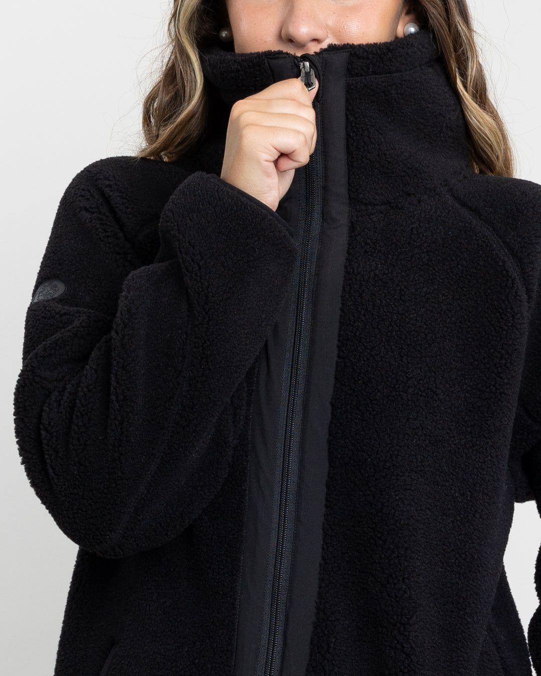 Poleron mujer Chaqueta de polar cuello alto Sherpa Negro Polemic-3