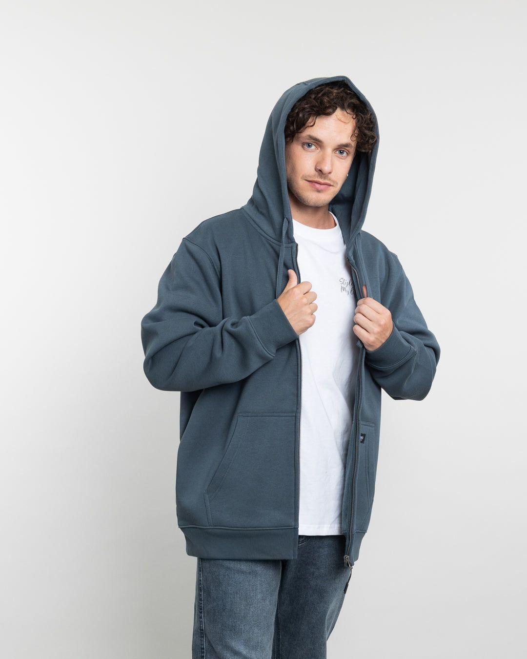 Poleron con cierre y gorro Invierno Azul POLEMIC-4