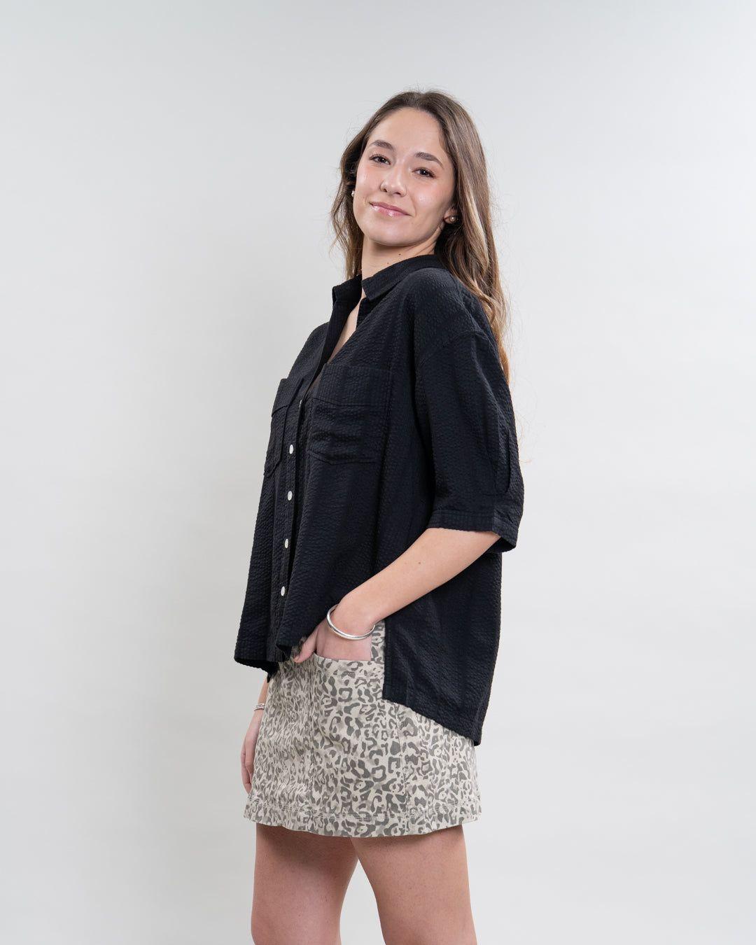 Blusa Mujer cuello camisero Negro Polemic-0