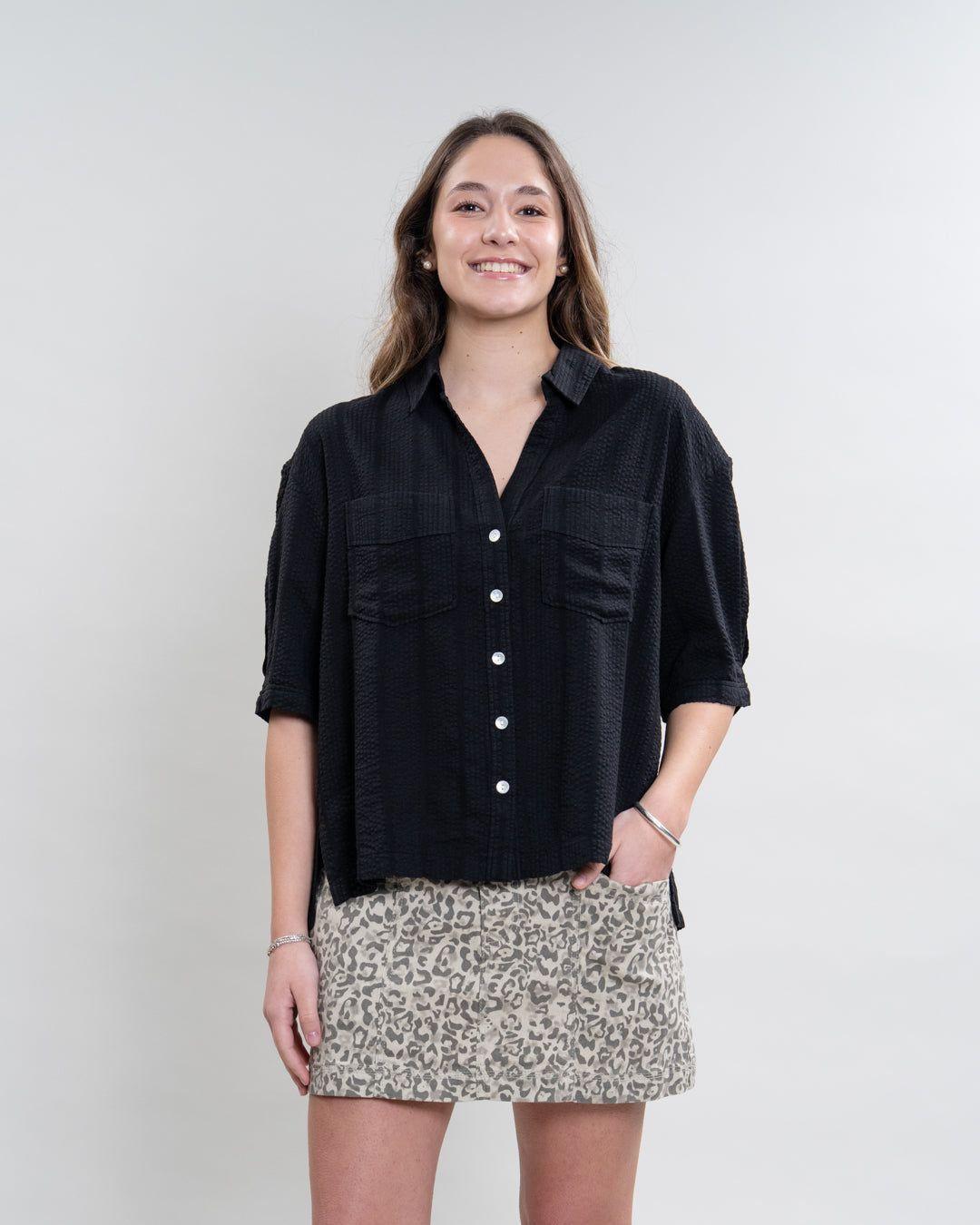 Blusa Mujer cuello camisero Negro Polemic-2