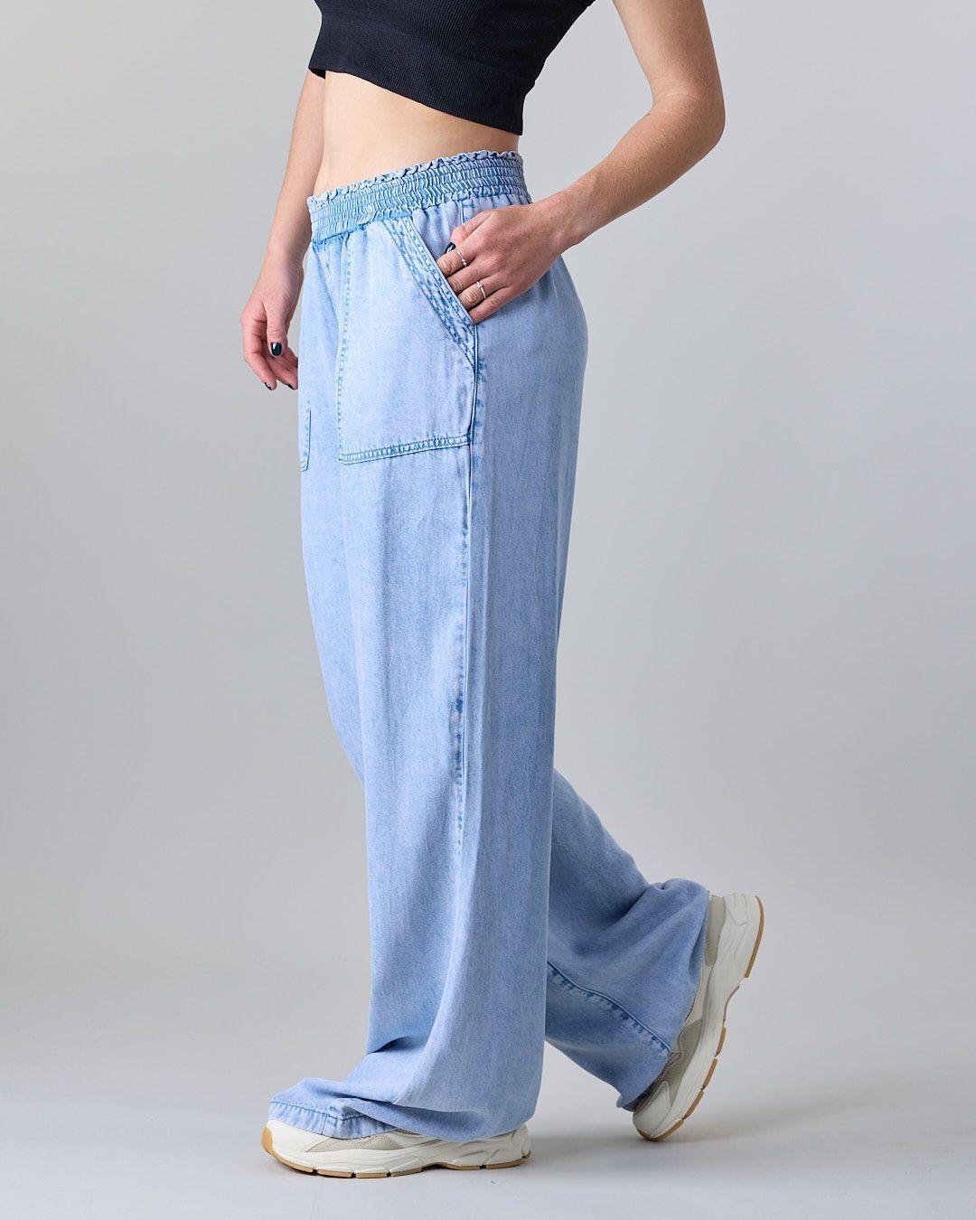 Pantalon Mujer Tencel cintura elasticada Celeste Polemic-2