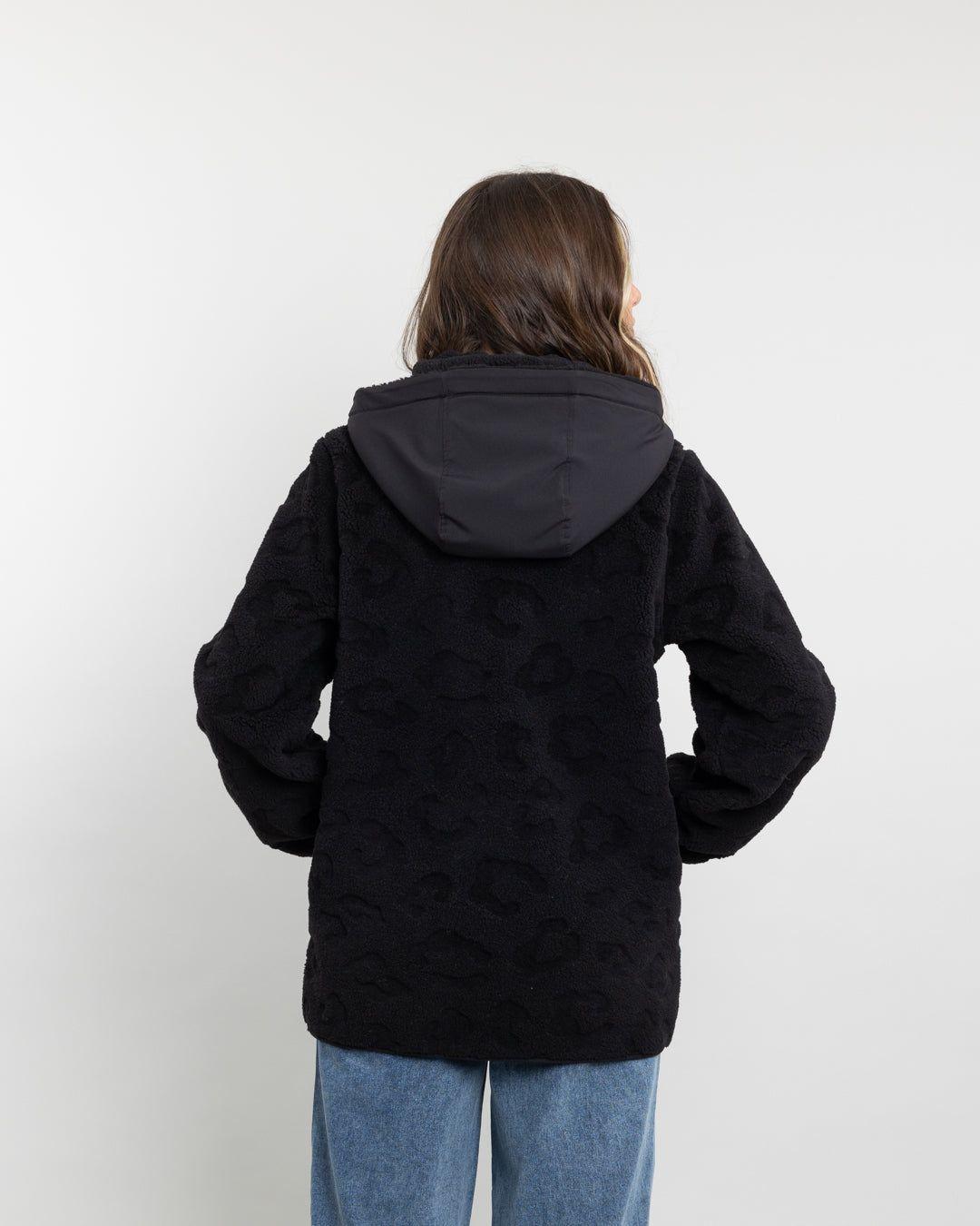 Poleron mujer Chaqueta polar Sherpa Hot Print Negro Polemic-2