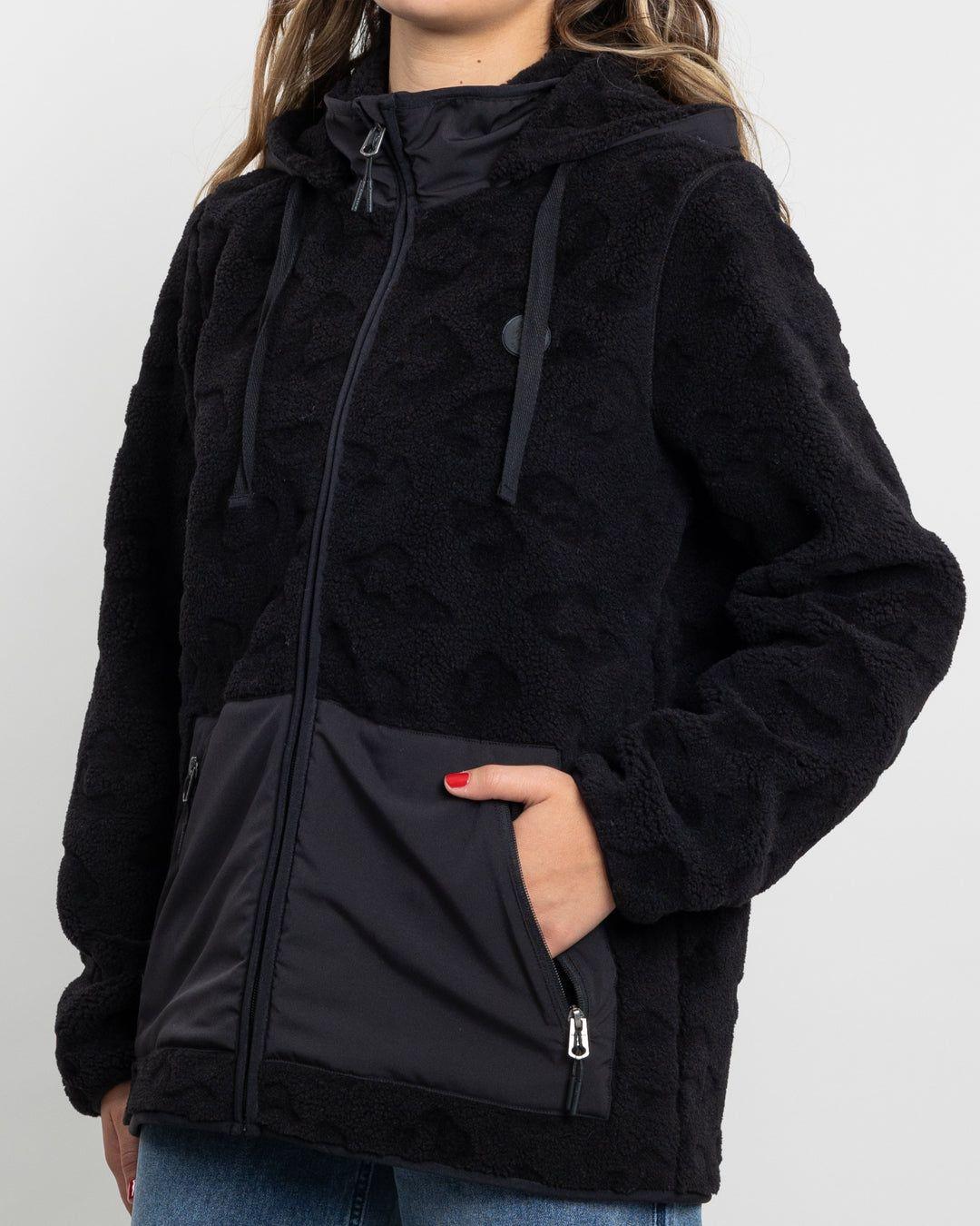 Poleron mujer Chaqueta polar Sherpa Hot Print Negro Polemic-3