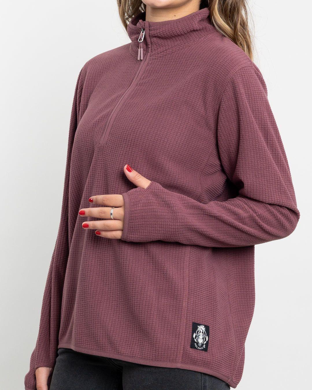 Poleron mujer polar Fantasia medio cierre  Burdeo Polemic-1