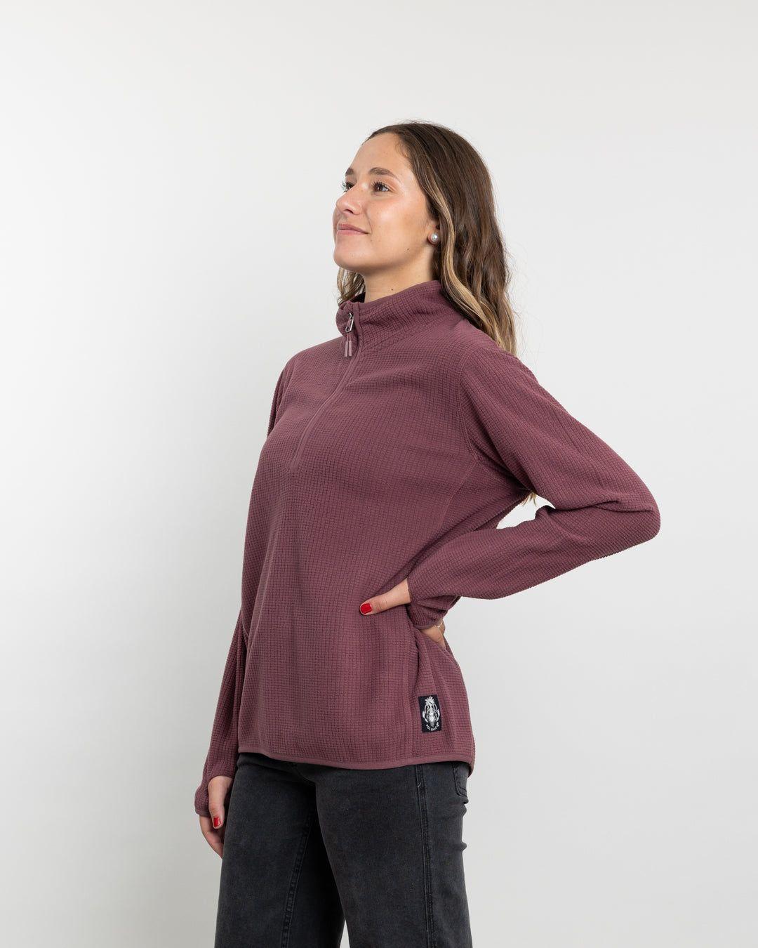 Poleron mujer polar Fantasia medio cierre  Burdeo Polemic-3