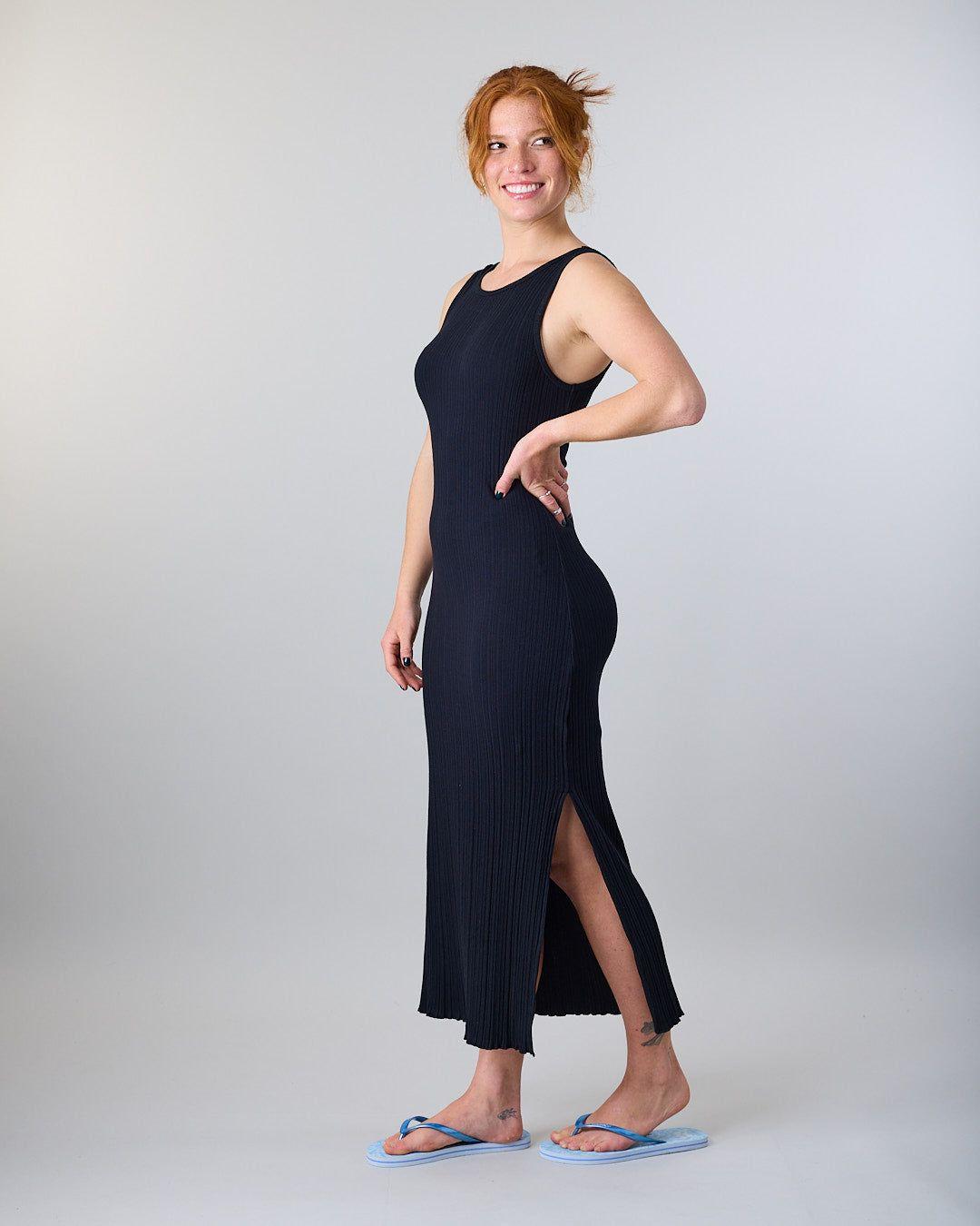 Vestido largo Negro Halter Rib Fantasy Negro Polemic-2