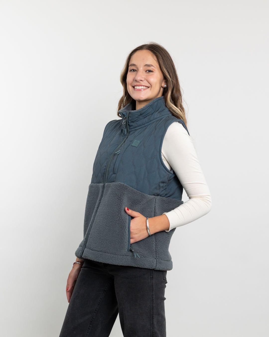 Poleron mujer Polar sin mangas Vest Sherpa acolchado Verde Polemic-2