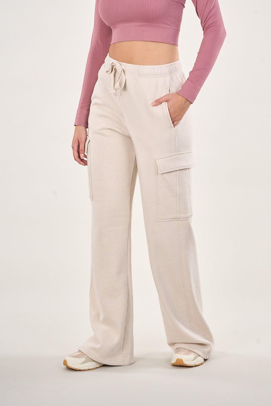 Pantalon Franela Cargo Wide Leg Crudo VW4726 Mujer Polemic-3