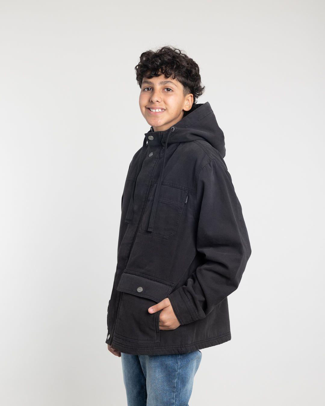 Chaqueta Canvas niño forrada en sherpa Negro Polemic-2
