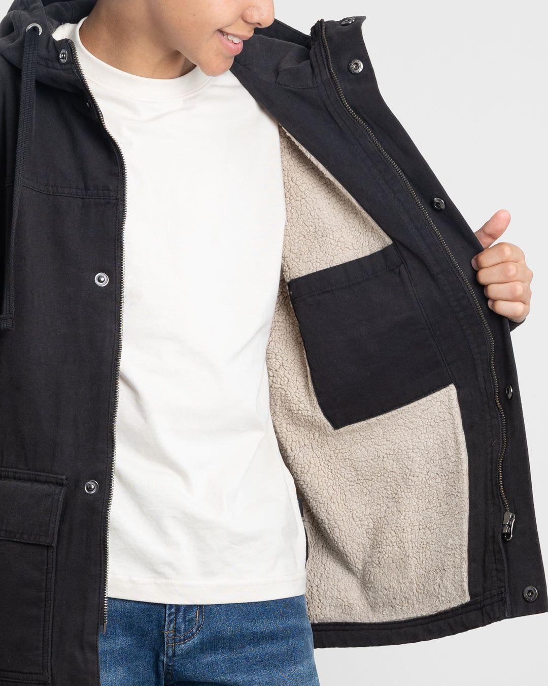 Chaqueta Canvas niño forrada en sherpa Negro Polemic-4