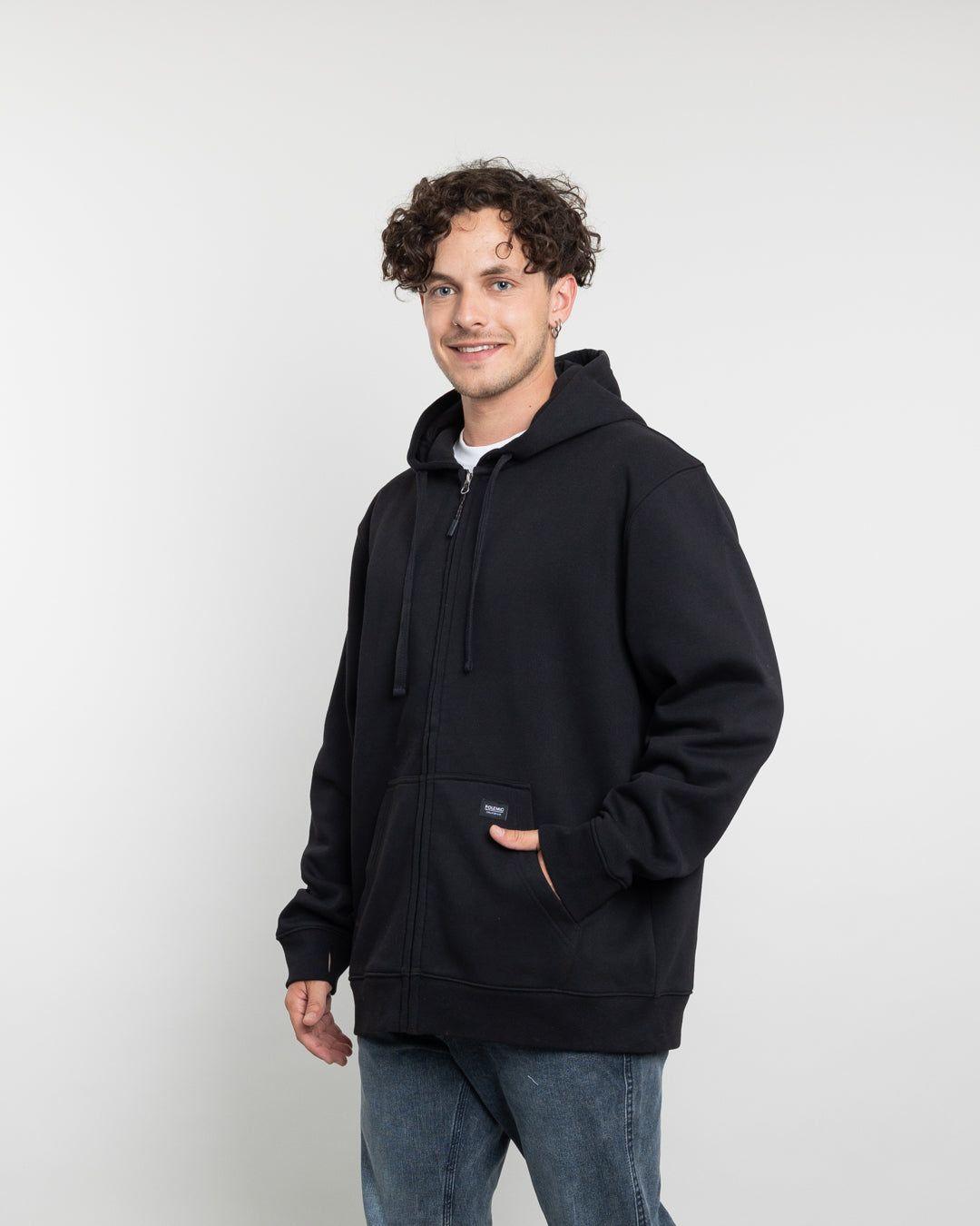 Poleron con cierre y gorro Invierno Negro POLEMIC-2