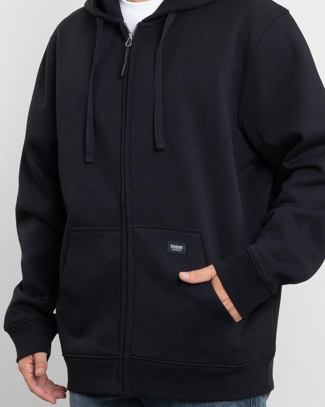 Poleron con cierre y gorro Invierno Negro POLEMIC-4