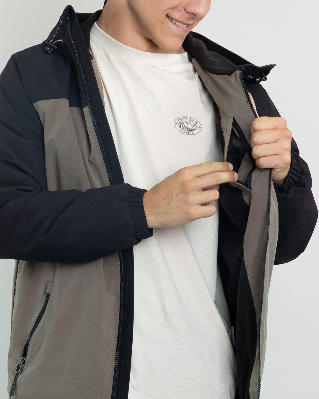 Parka niño Impermeable con Micropolar café Polemic-4