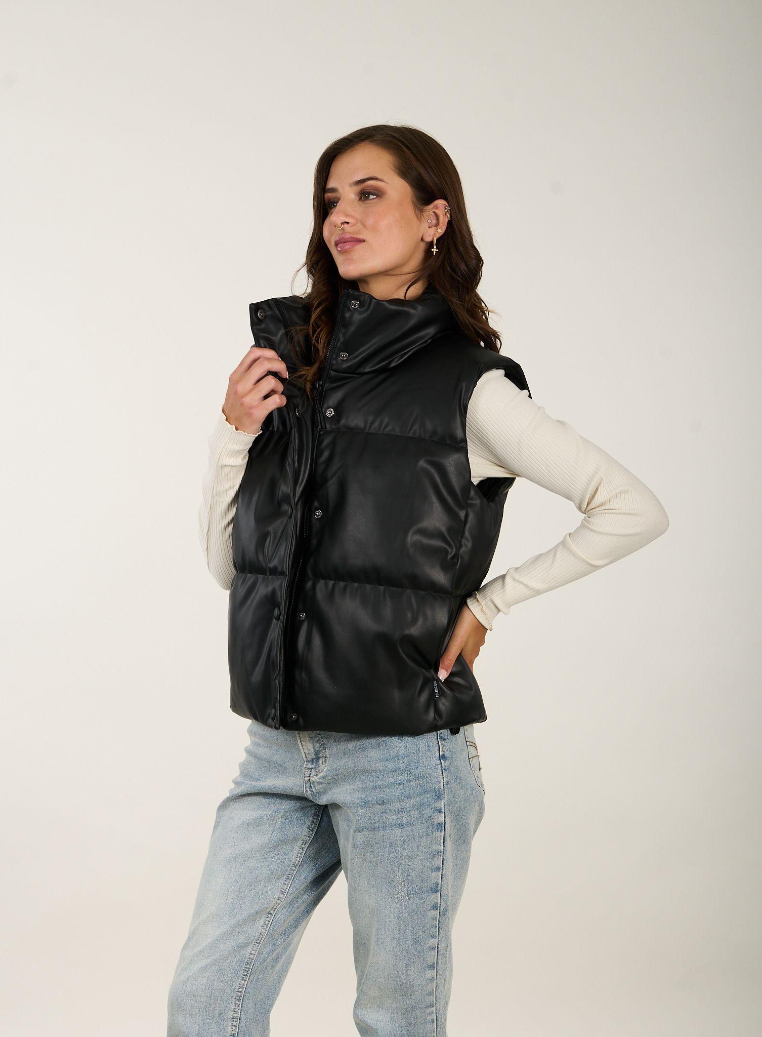 Parka Puffa P.U Sin Mangas Cuello Alto Negro Polemic-0