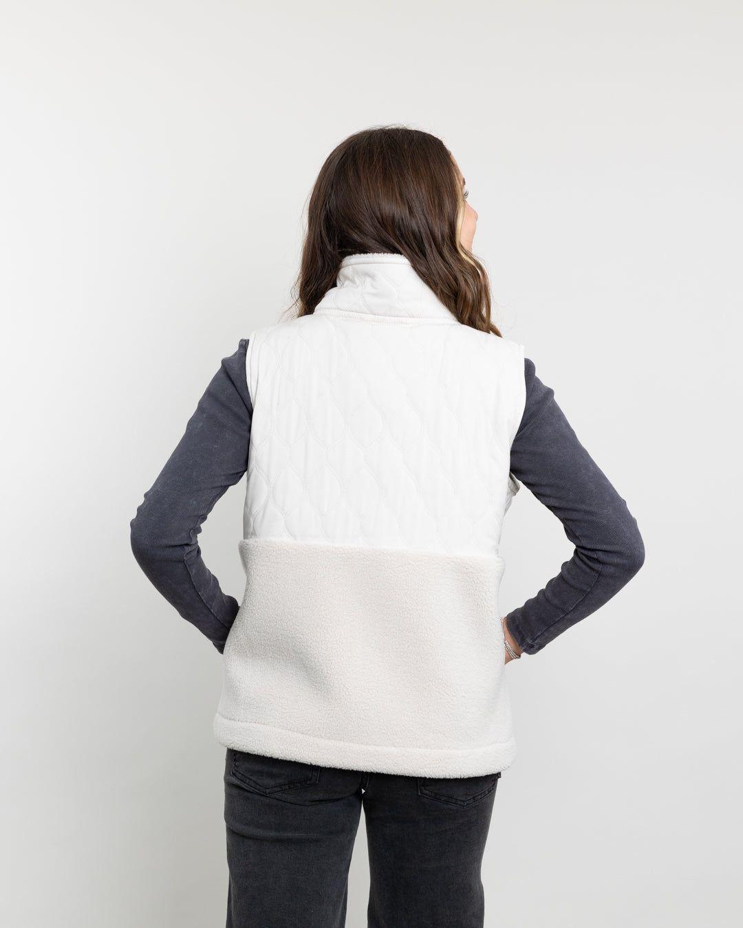 Poleron mujer Polar sin mangas Vest Sherpa acolchado Crema Polemic-2