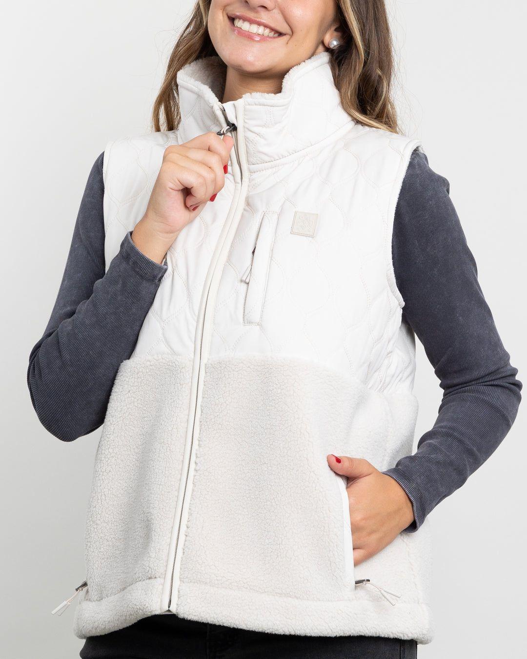 Poleron mujer Polar sin mangas Vest Sherpa acolchado Crema Polemic-3