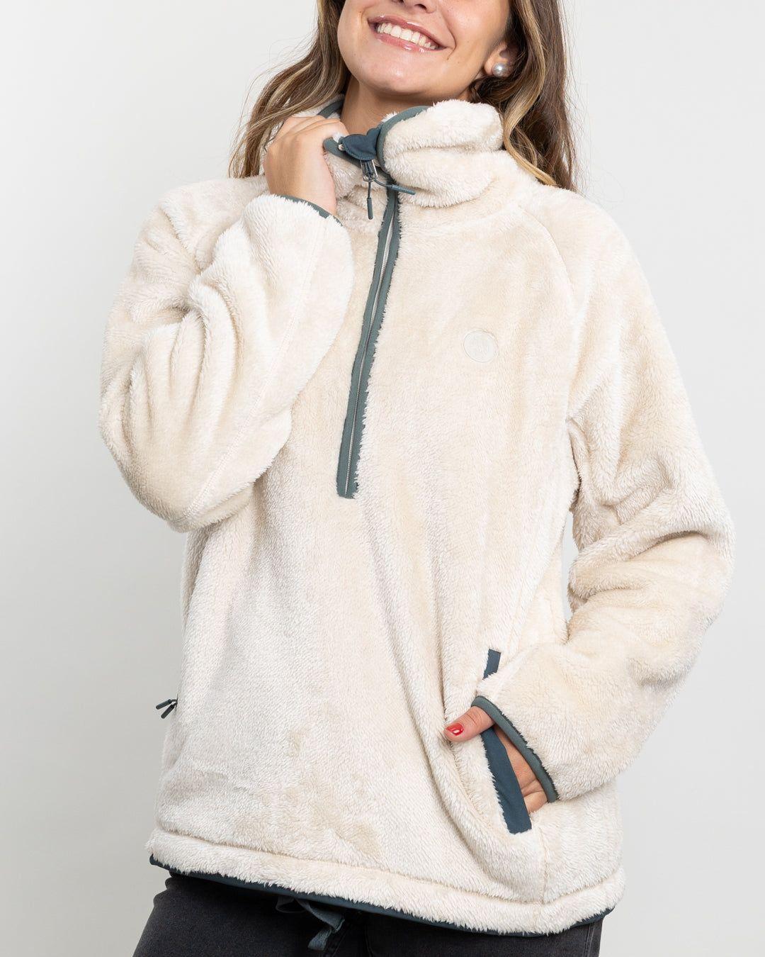 Poleron mujer Polar Shaggy Bonded medio cierre Polemic-4