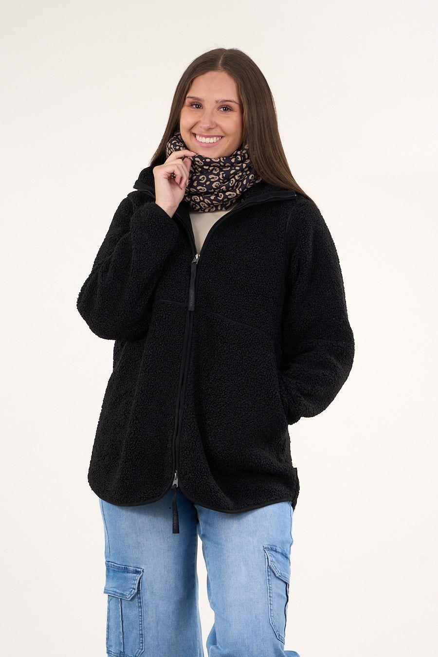 Chaqueta Sherpa bonded cuello alto Negro mujer Polemic-4