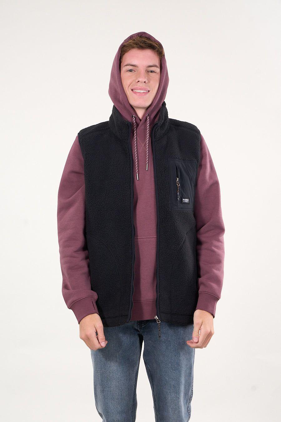 Poleron sin mangas Mini sherpa full cierre Negro wi8314 Polemic-3