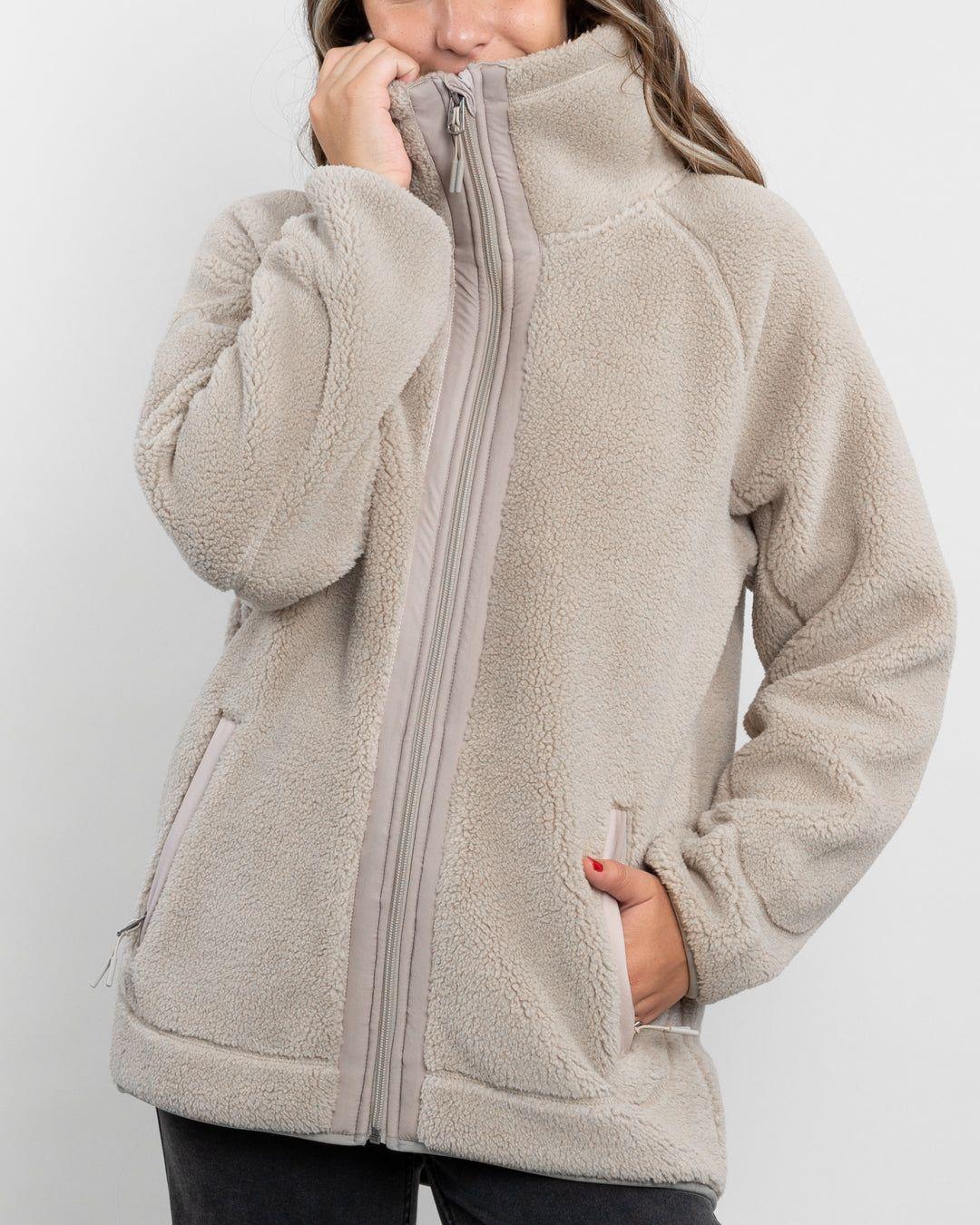 Poleron mujer Chaqueta de polar cuello alto Sherpa Beige Polemic-4