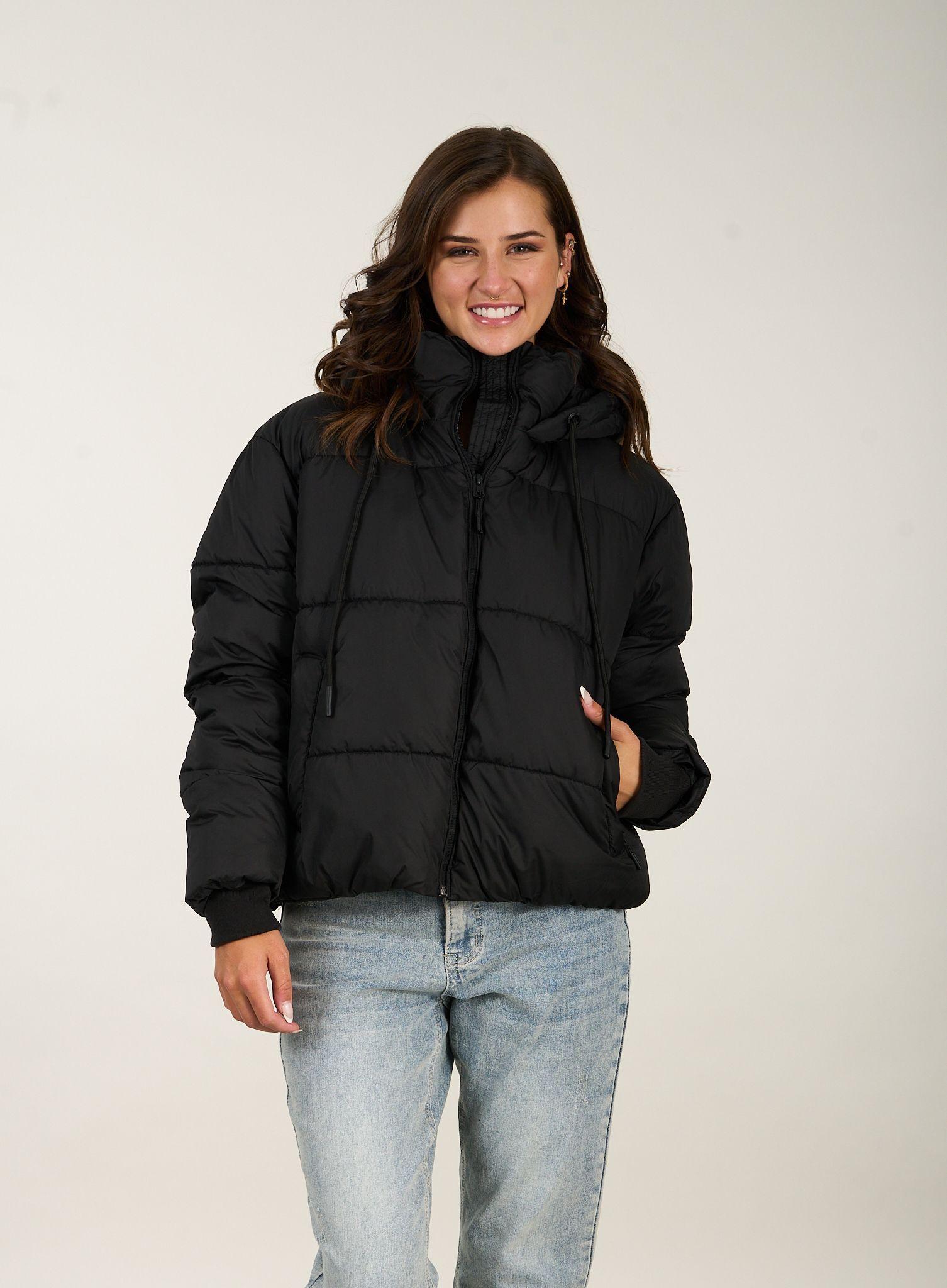 Parka Puffa Classic Cuello Alto Y Capucha Negro Polemic-0