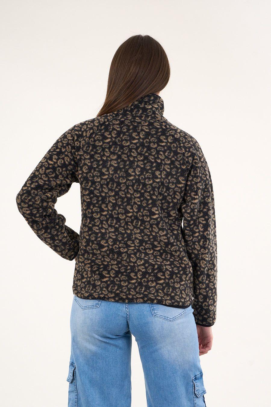 Poleron polar full print look sherpa Negro mujer Polemic-2