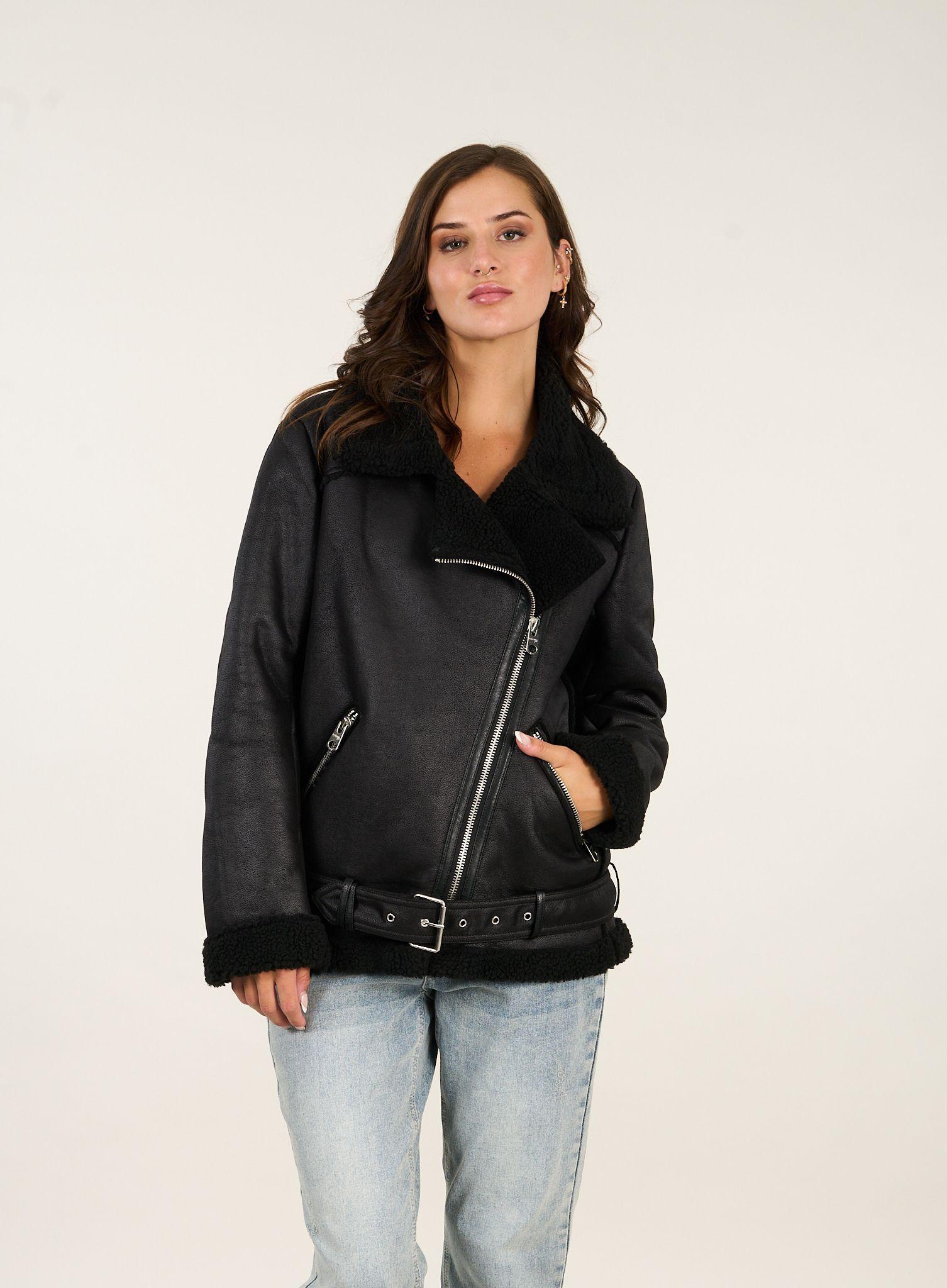 Chaqueta Biker chiporro aviadora Negra mujer Polemic-2