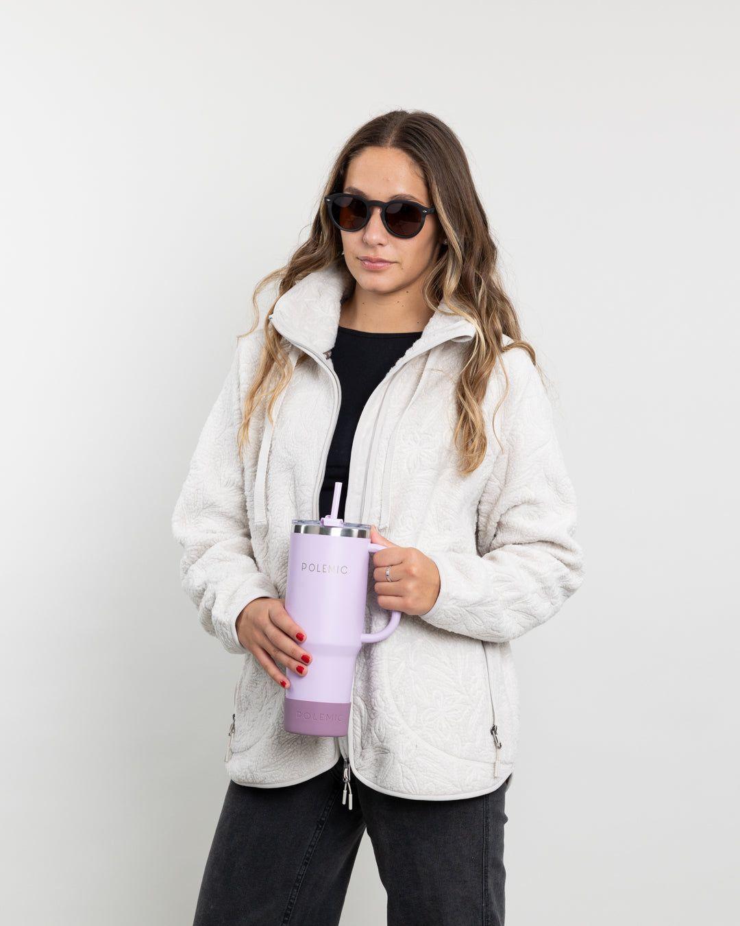 Poleron mujer polar sherpa Textura hot print Crema Polemic-4