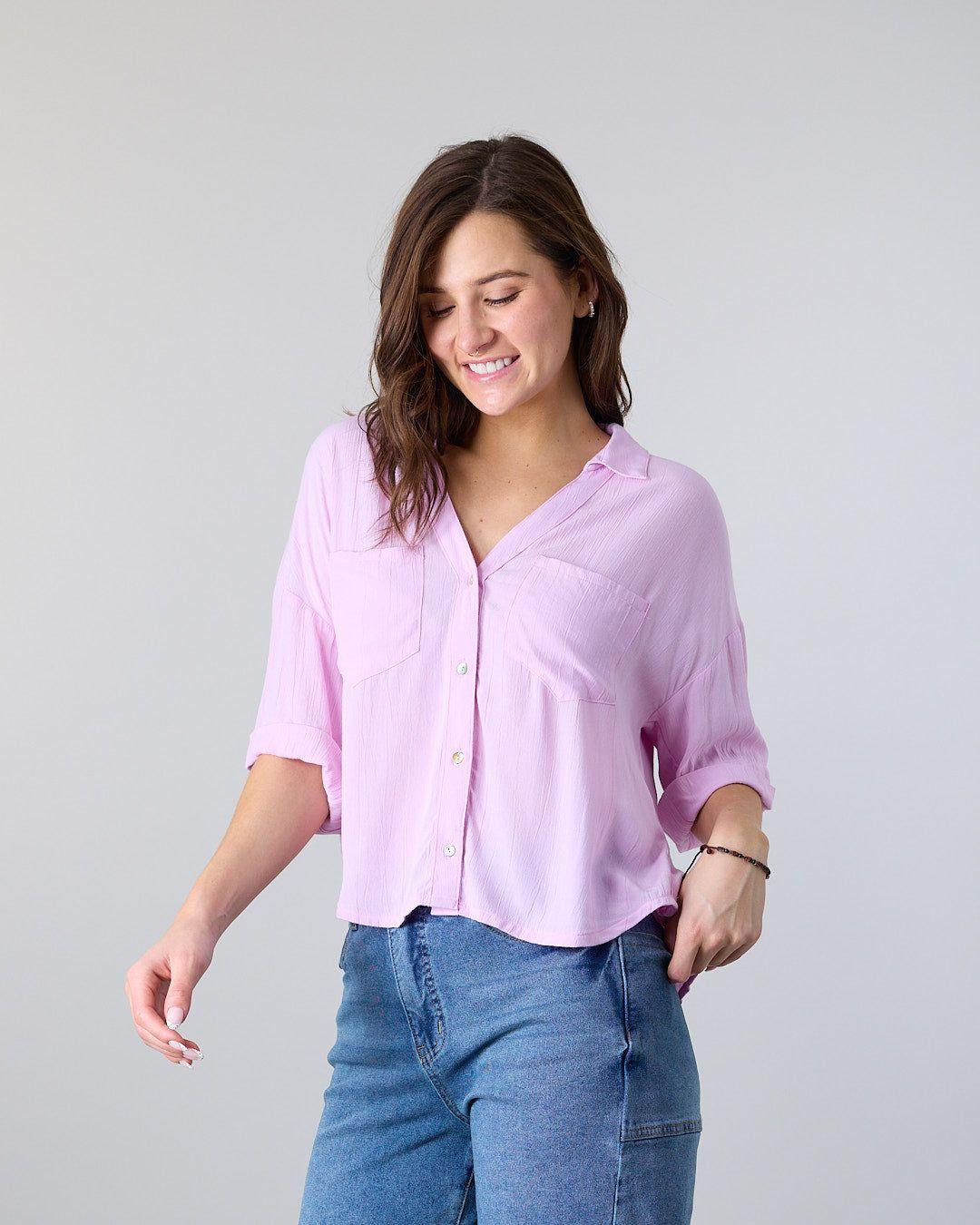 Blusa Mujer Crep cuello camisero Lila Polemic-4