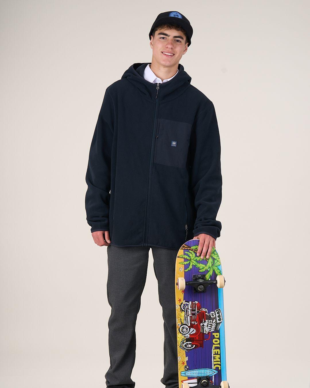 Poleron Escolar Micropolar Cierre Y Gorro (12-18) Polemic-3