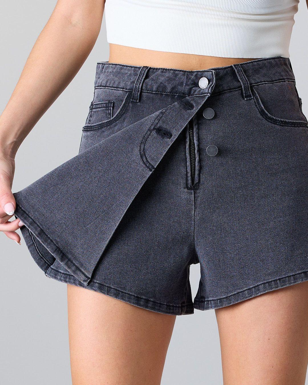 Falda Short Mujer Denim Negro Polemic-2