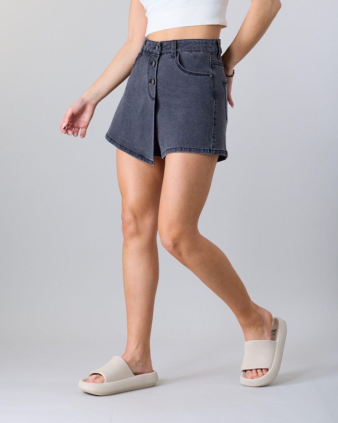 Falda Short Mujer Denim Negro Polemic-3