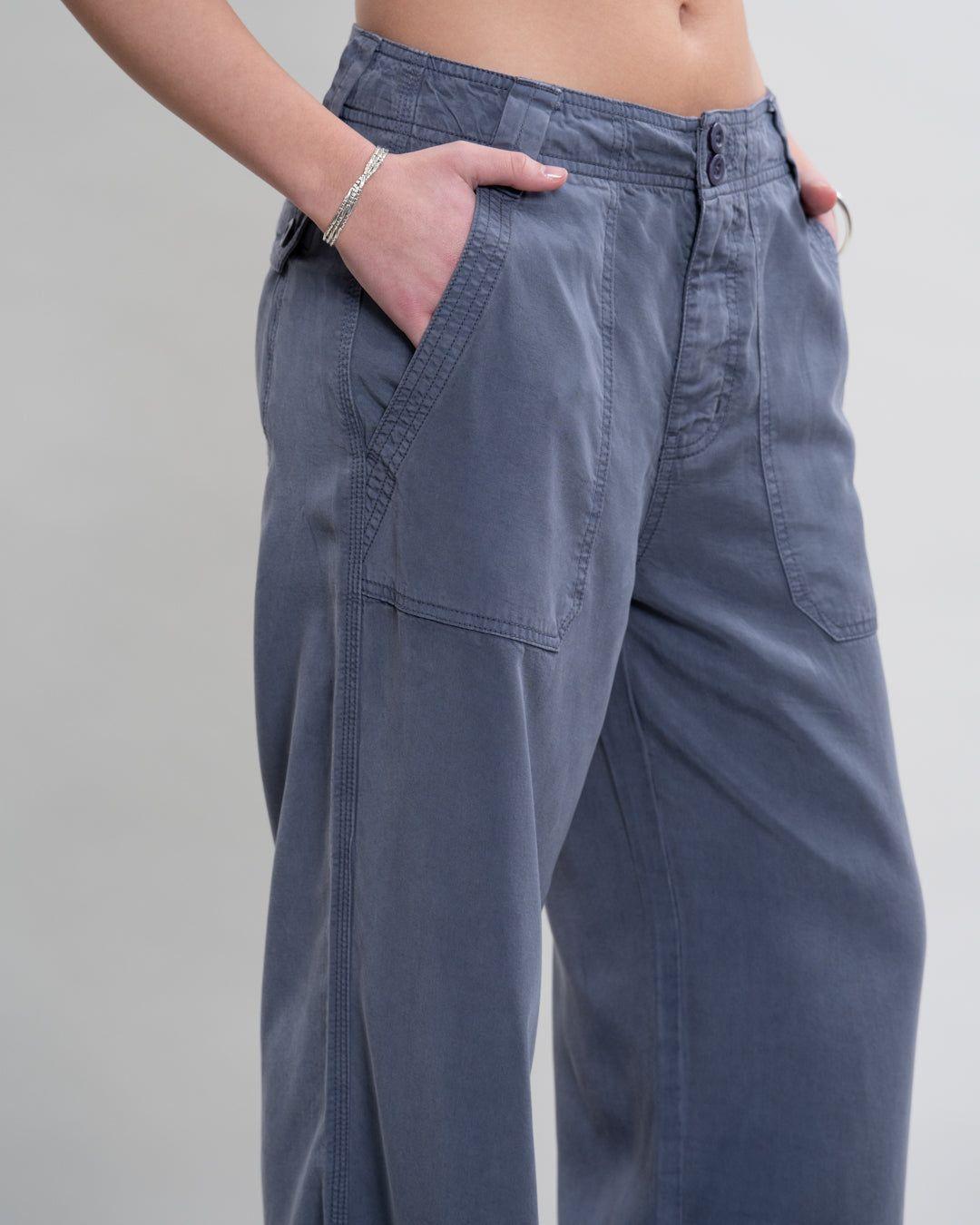 Pantalon Tencel mujer corte recto Azul Polemic-1