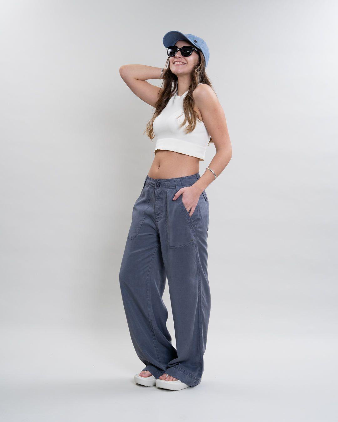 Pantalon Tencel mujer corte recto Azul Polemic-2
