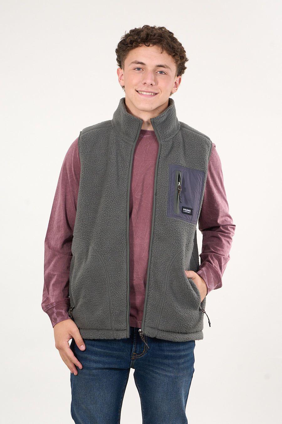 Poleron sin mangas Mini sherpa full cierre Gris wi8314 Polemic-2
