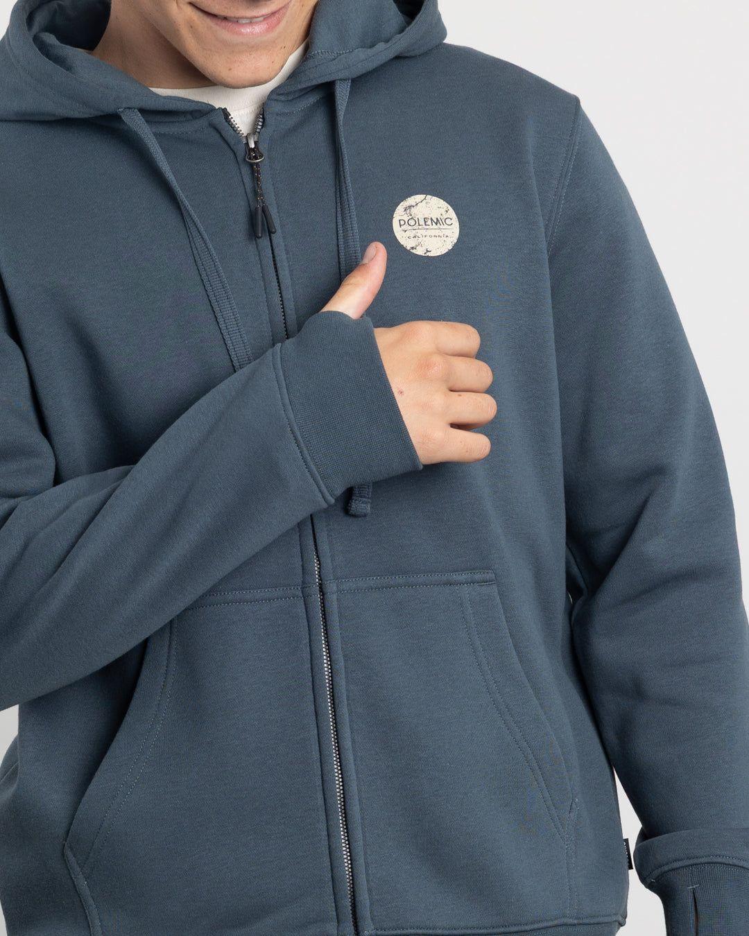 Poleron con cierre y gorro Invierno Azul niño POLEMIC-2