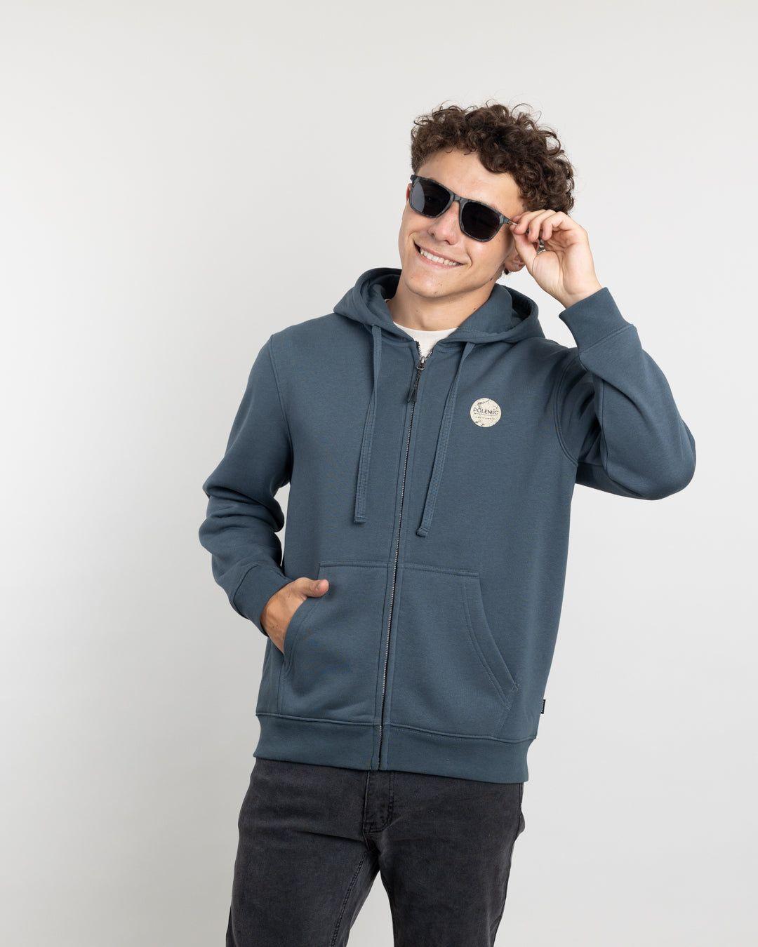 Poleron con cierre y gorro Invierno Azul niño POLEMIC-4