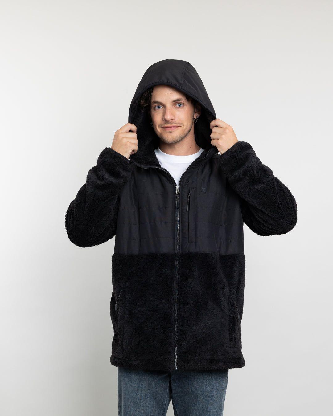 Poleron hombre Polar Shaggy aplicación tela con gorro Polemic-4