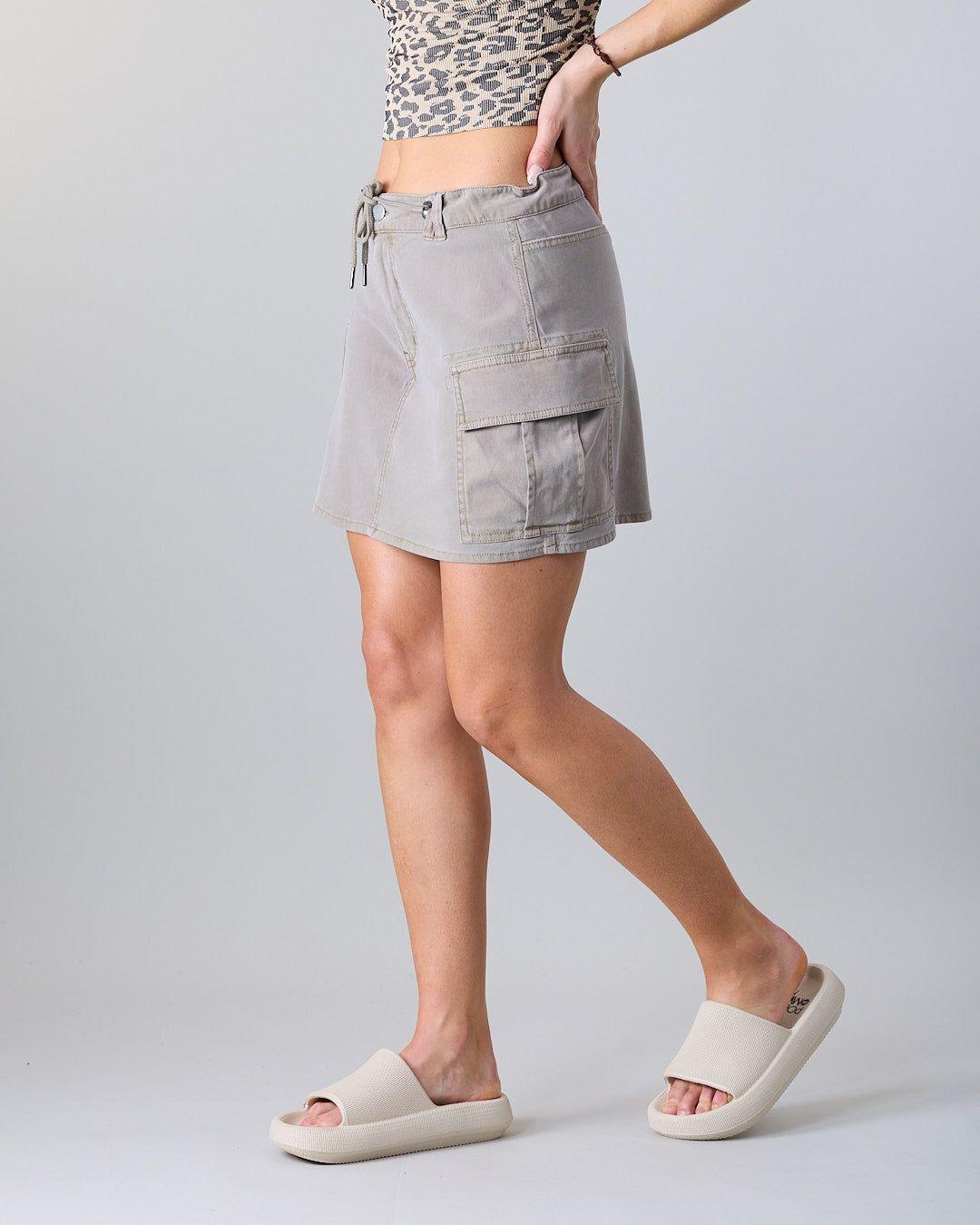 Falda Cargo Mujer Canvas con short interior Taupe Polemic-3