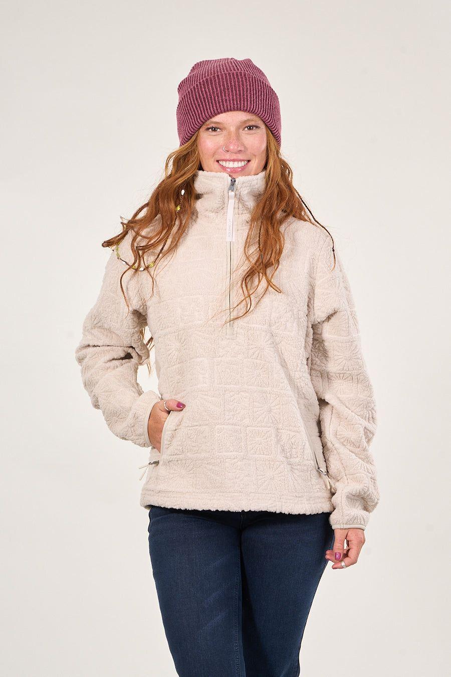 Poleron sherpa hot print medio cierre Crudo mujer Polemic-4
