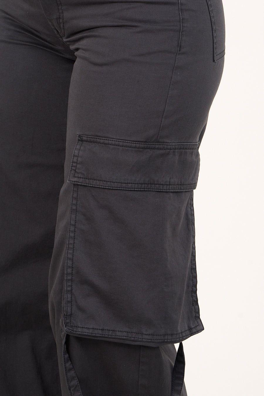 Pantalon cargo Twill wide leg Negro VW4720 Mujer Polemic-4