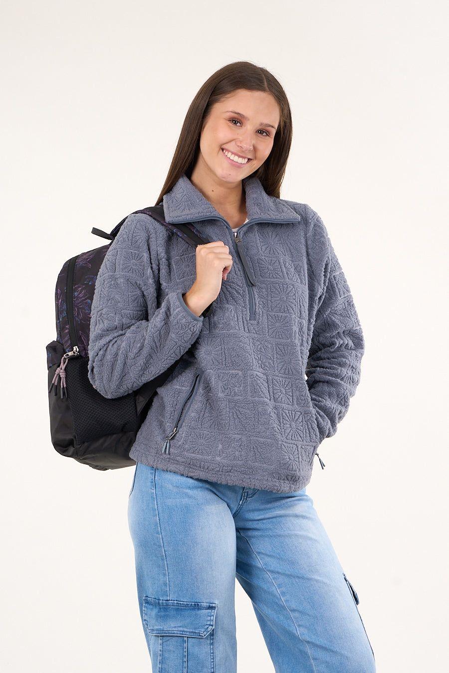 Poleron sherpa hot print medio cierre Azul mujer Polemic-4