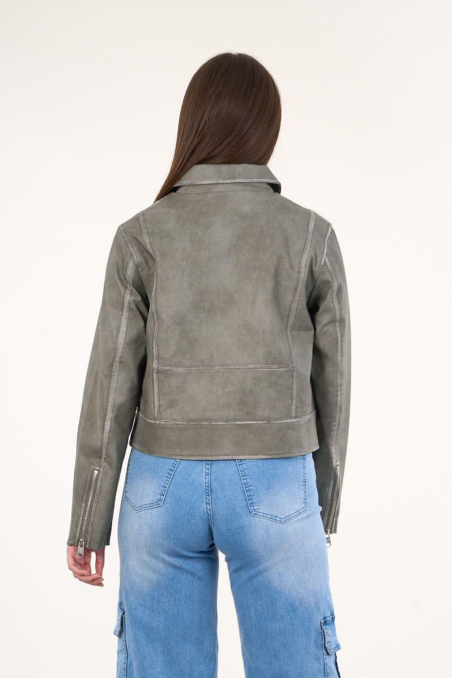 Chaqueta biker PU procesada Verde VW9748 Polemic-2